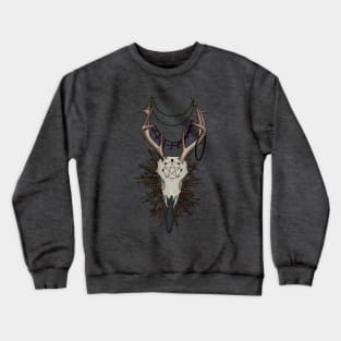 Color Raven with Antlers with a Pentagram and Jewelry Crewneck Sweatshirt